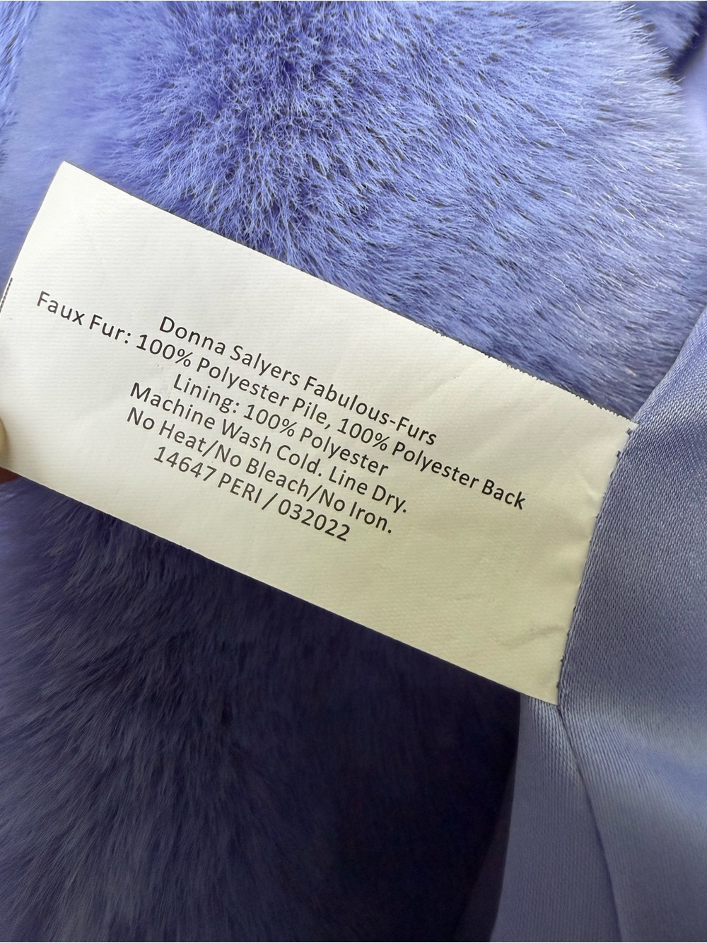 Donna Salyers Fabulous Furs Faux Fur Coat L Periwinkle Blue Plush Oversized - Picture 16 of 16